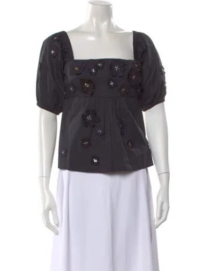 Pre-owned St. Roche Floral Print Square Neckline Top In Blue