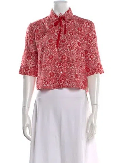 Pre-owned St. Roche Floral Print Tie Neck Top W/ Tags In Red