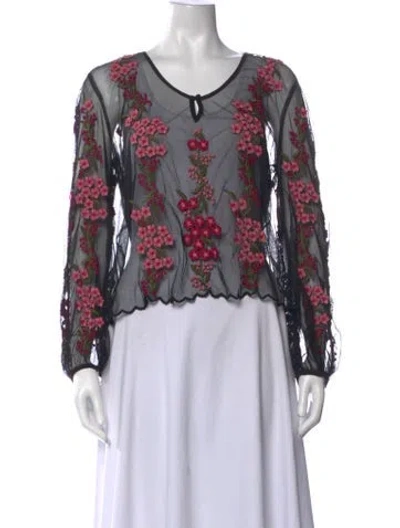 Pre-owned St. Roche Floral Print V-neck Top In Black