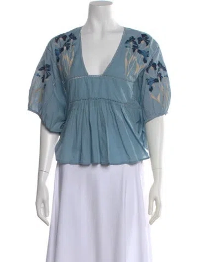 Pre-owned St. Roche Floral Print V-neck Top In Blue