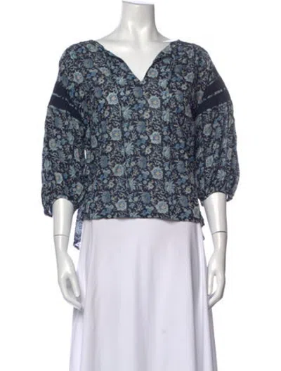 Pre-owned St. Roche Floral Print V-neck Top In Blue