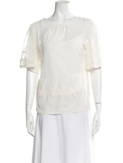 Pre-owned St. Roche Lace Pattern Crew Neck Blouse In Neutral