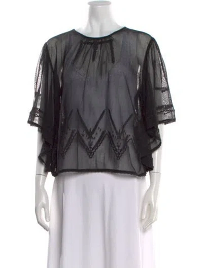 Pre-owned St. Roche Lace Pattern Crew Neck Top In Black