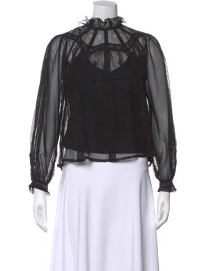 Pre-owned St. Roche Lace Pattern Mock Neck Blouse W/ Tags In Black