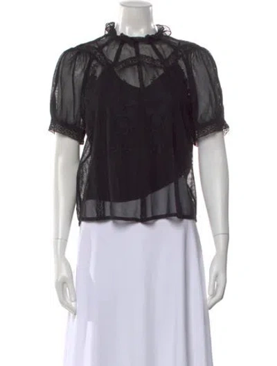 Pre-owned St. Roche Lace Pattern Mock Neck Top In Black