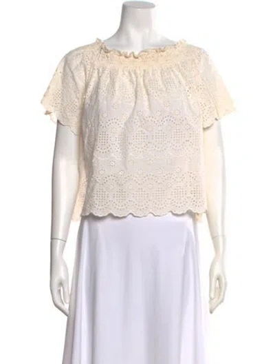 Pre-owned St. Roche Lace Pattern Off-the-shoulder Top In Neutral