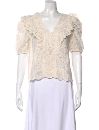 Pre-owned St. Roche Lace Pattern V-neck Blouse W/ Tags In Neutral