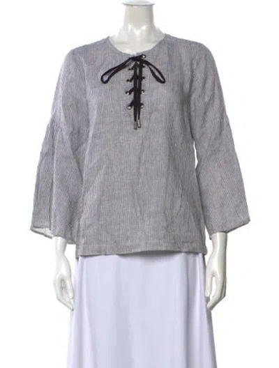 Pre-owned St. Roche Linen Striped Top In Black