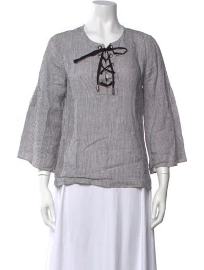 Pre-owned St. Roche Linen Striped Top In White