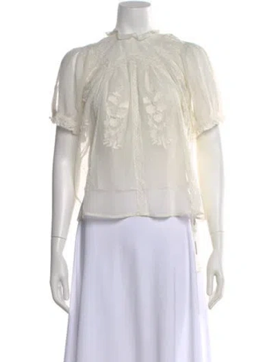 Pre-owned St. Roche Mock Neck Short Sleeve Blouse In Neutral