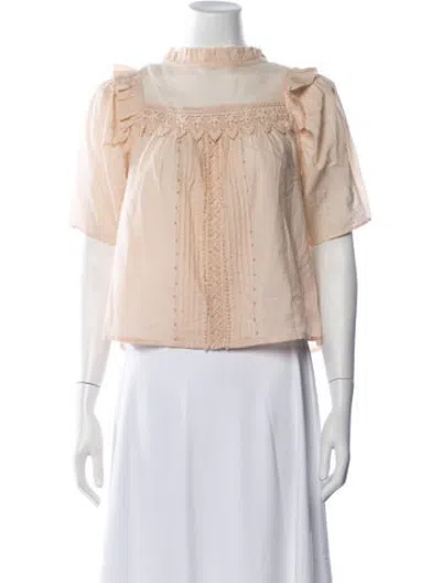 Pre-owned St. Roche Mock Neck Short Sleeve Blouse In Neutrals