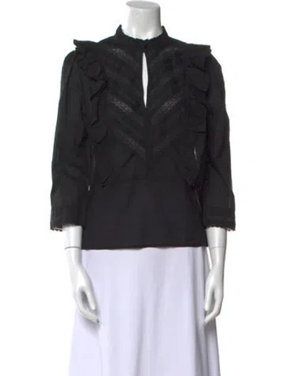 Pre-owned St. Roche Mock Neck Three-quarter Sleeve Blouse In Black