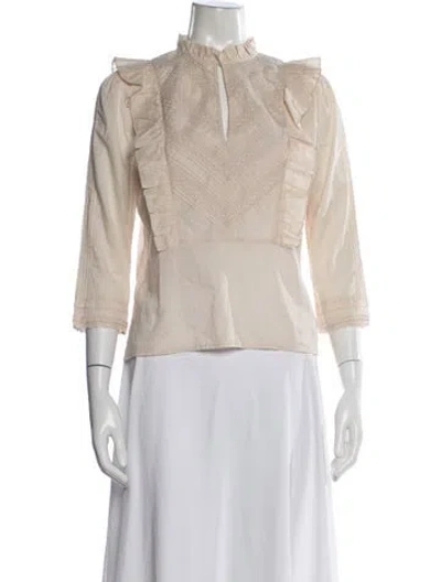 Pre-owned St. Roche Mock Neck Three-quarter Sleeve Blouse In Pink