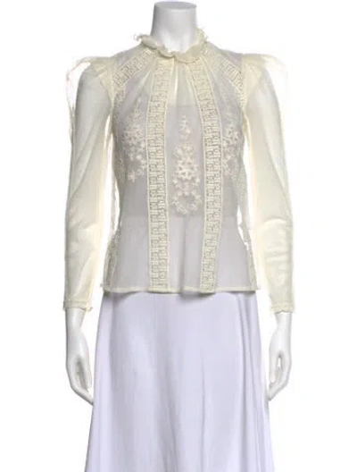 Pre-owned St. Roche Mock Neck Three-quarter Sleeve Blouse In White