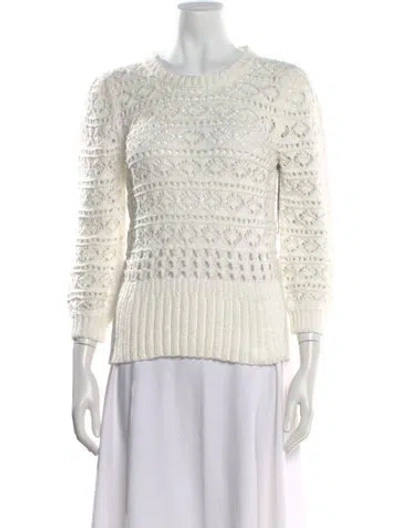 Pre-owned St. Roche Patterned Crew Neck Sweater In White