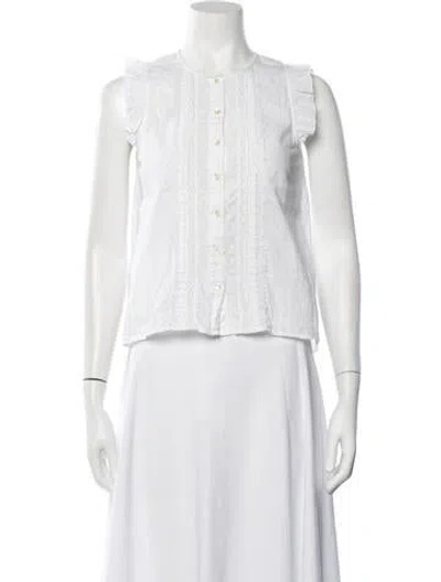 Pre-owned St. Roche Patterned Mock Neck Top In White