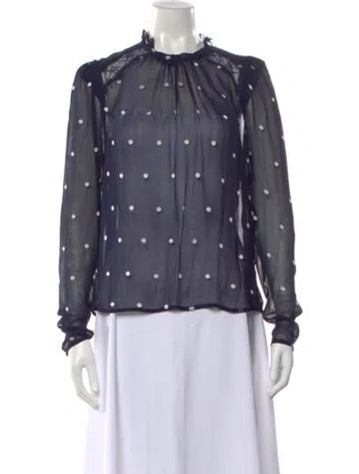 Pre-owned St. Roche Polka Dot Print Crew Neck Blouse In Blue