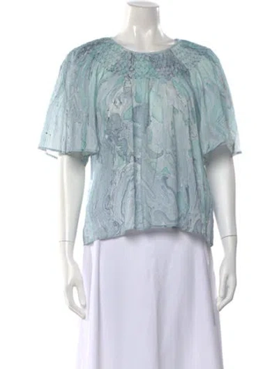 Pre-owned St. Roche Printed Crew Neck Top In Blue
