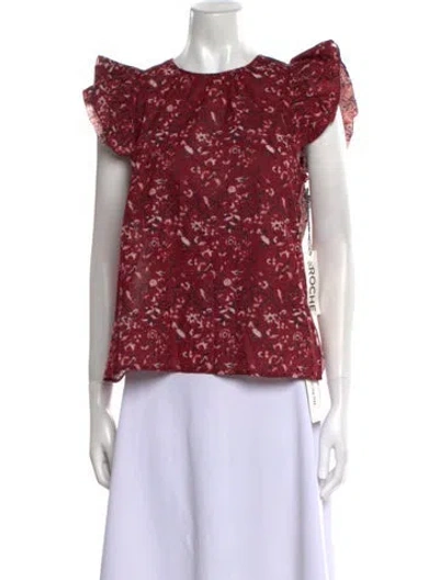 Pre-owned St. Roche Printed Crew Neck Top In Red