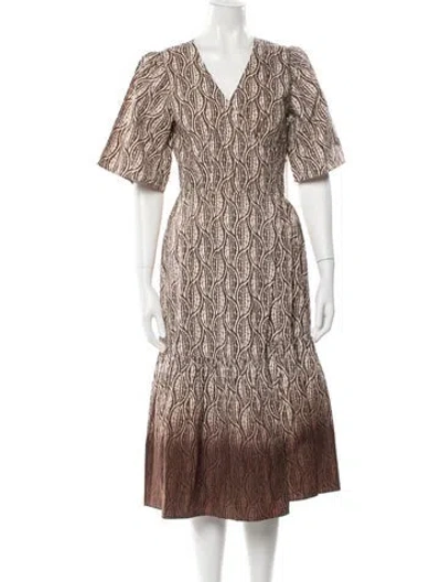 Pre-owned St. Roche Printed Midi Length Dress In Brown