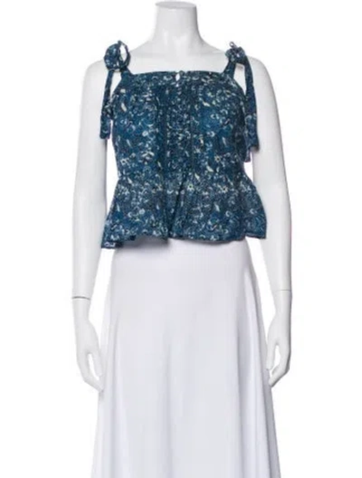 Pre-owned St. Roche Printed Square Neckline Crop Top In Blue