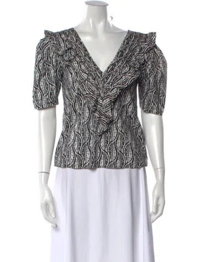 Pre-owned St. Roche Printed V-neck Blouse In Black