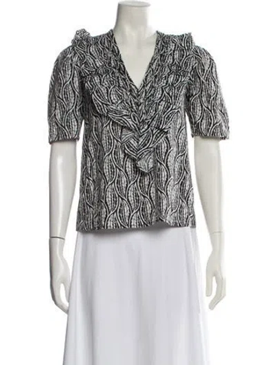 Pre-owned St. Roche Printed V-neck Top In White