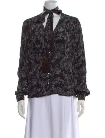 Pre-owned St. Roche Silk Floral Print Blouse In Black