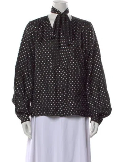Pre-owned St. Roche Silk Polka Dot Print Blouse In Black