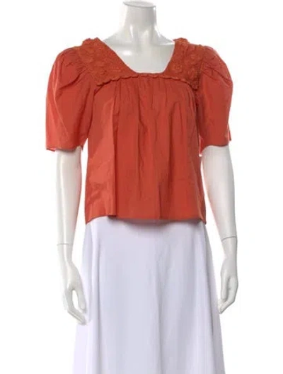 Pre-owned St. Roche Square Neckline Short Sleeve Top In Orange