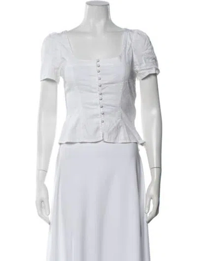 Pre-owned St. Roche Square Neckline Short Sleeve Top In White