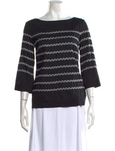 Pre-owned St. Roche Striped Bateau Neckline Top In Black