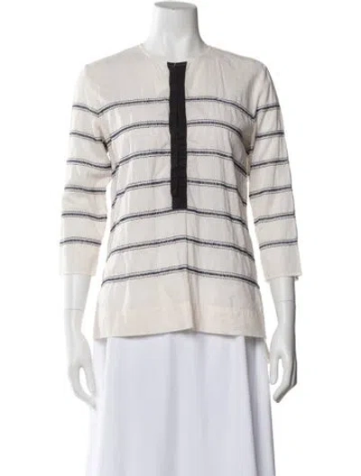 Pre-owned St. Roche Striped Crew Neck Blouse In White