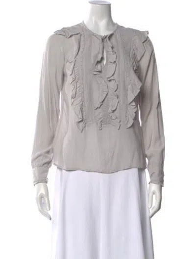 Pre-owned St. Roche Tie Neck Long Sleeve Blouse In Grey