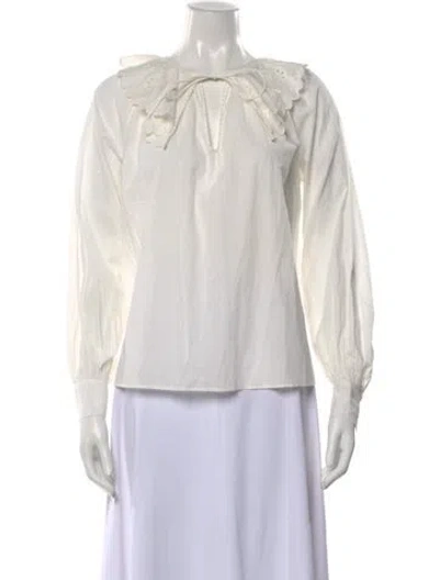 Pre-owned St. Roche Tie Neck Long Sleeve Blouse In White
