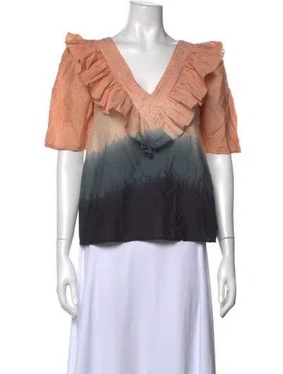 Pre-owned St. Roche Tie-dye Print V-neck Top In Orange