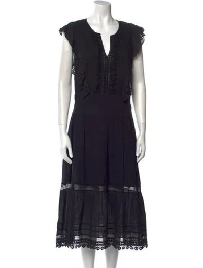 Pre-owned St. Roche V-neck Midi Length Dress In Black