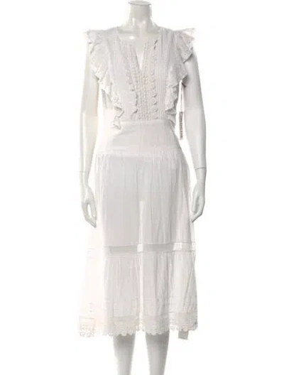 Pre-owned St. Roche V-neck Midi Length Dress In White