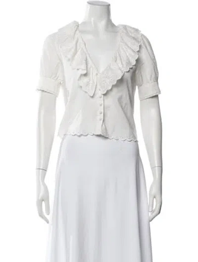 Pre-owned St. Roche V-neck Short Sleeve Blouse In Blue