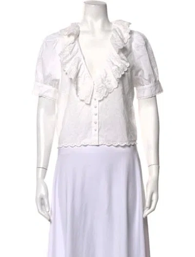 Pre-owned St. Roche V-neck Short Sleeve Blouse In White