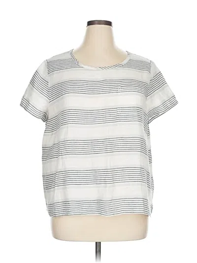 Pre-owned St. Tropez West Short Sleeve Top Silver Stripes Pattern Crew Neck Tops