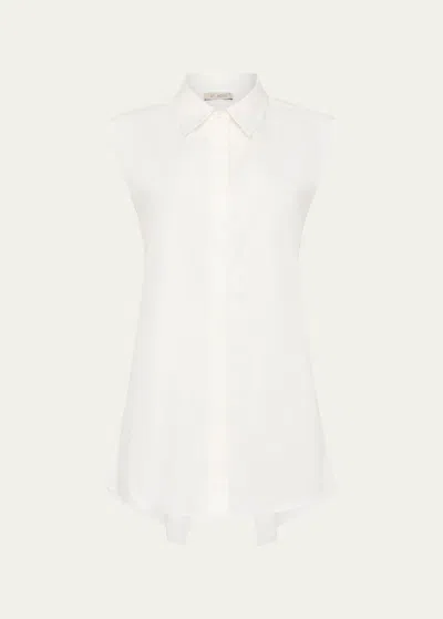 St Agni Belted Sleeveless Cotton Shirt In White