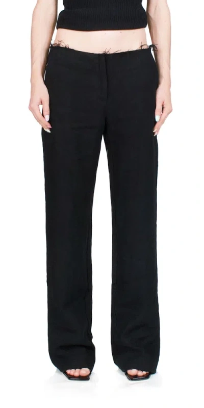 St Agni Raw Edge Linen Straight-leg Trousers In Black