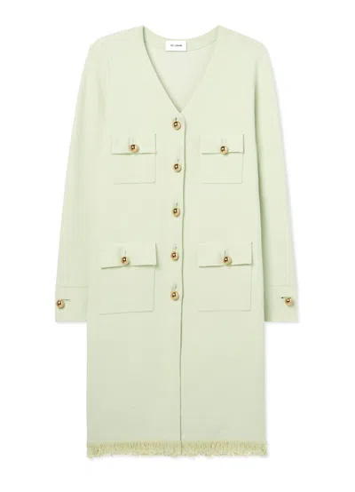 St. John Bi-tonal Knit Long Jacket In Pale Lime/optic White
