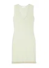 St John Bi-tonal Knit V-neck Dress In Pale Lime/optic White