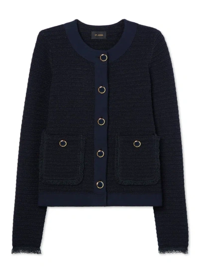 St John Fringe Knit Short Jacket In Midnight