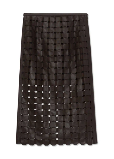 St John Geometric Weave Leather Skirt In Brown