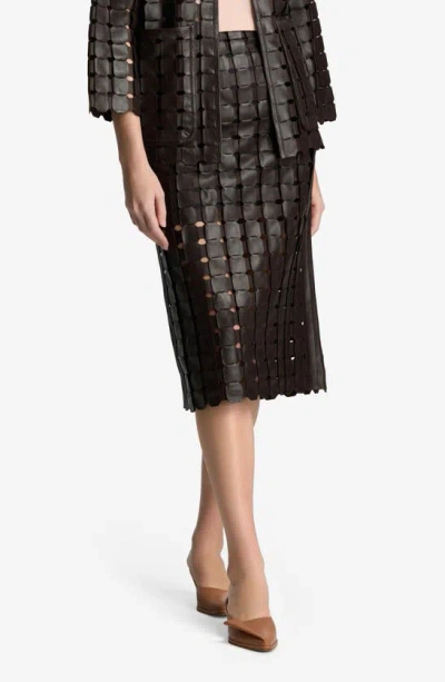 St John Geometric Woven Leather Skirt In Mocha
