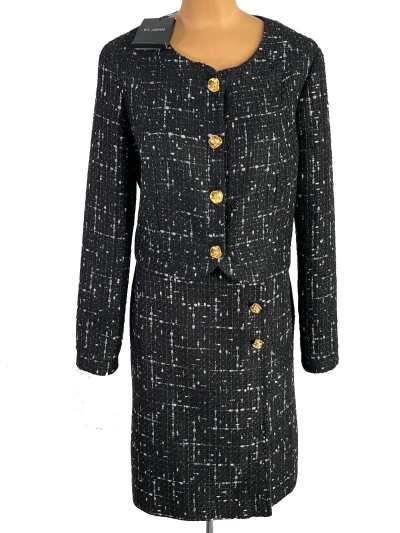 Pre-owned St John St. John Knits Black Sequin Tweed Knit Jacket Blazer Skirt Suit Sz 16 $2490