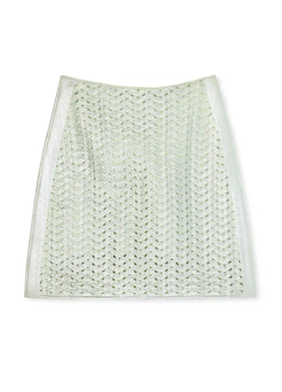 St John Lacquered Crochet Knit Skirt In Pale Lime